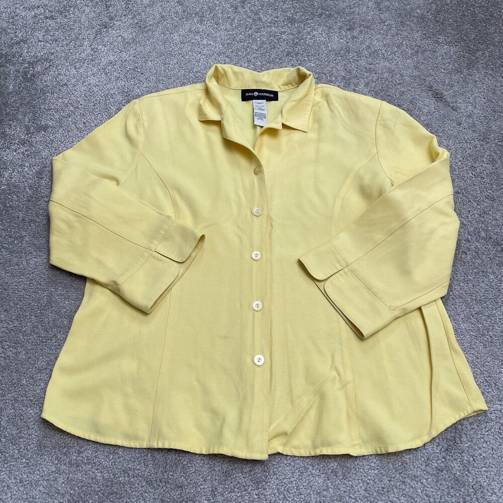 Sag Harbor Shirt Womens Large Yellow Long Sleeve Button Down Casual Workwear Top